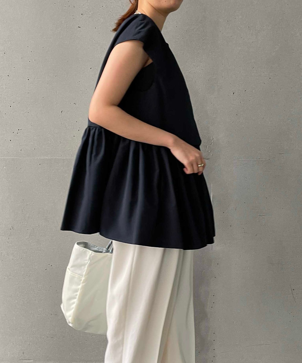 1er Arrondissement コットンナイロンタフタペプラムジレ ネイビー
