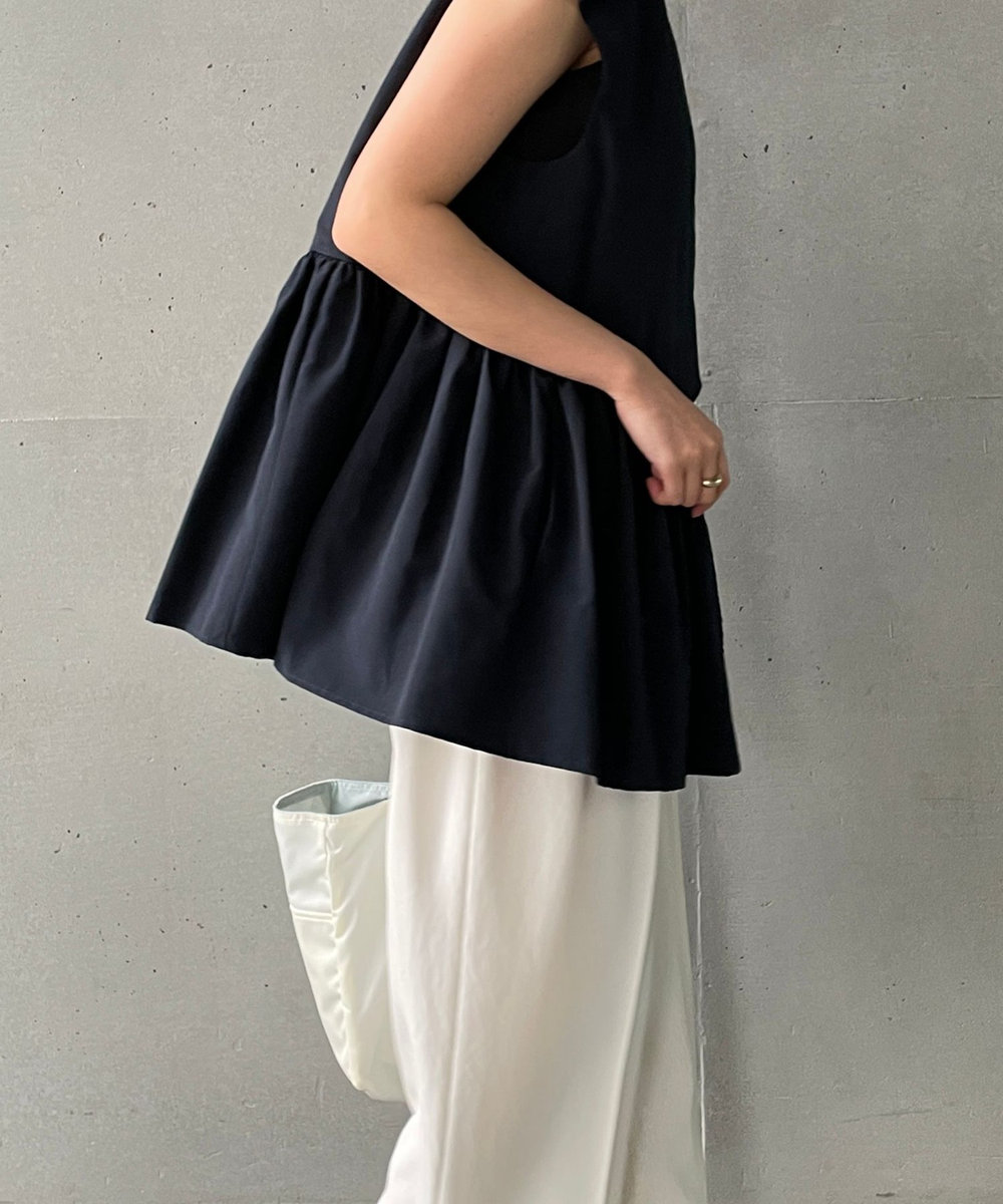 1er Arrondissement コットンナイロンタフタペプラムジレ ネイビー