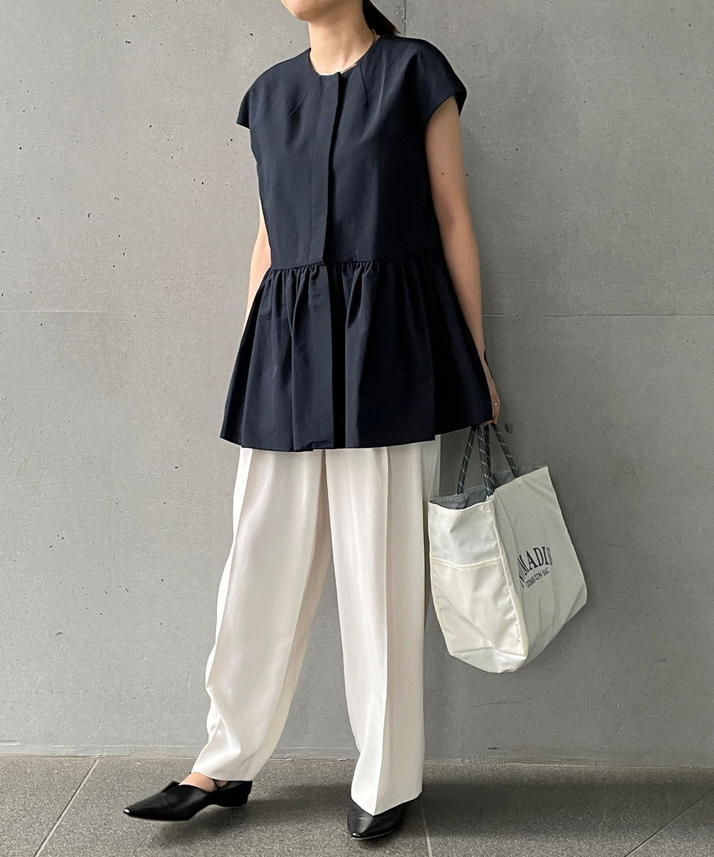 1er Arrondissement コットンナイロンタフタペプラムジレ ネイビー