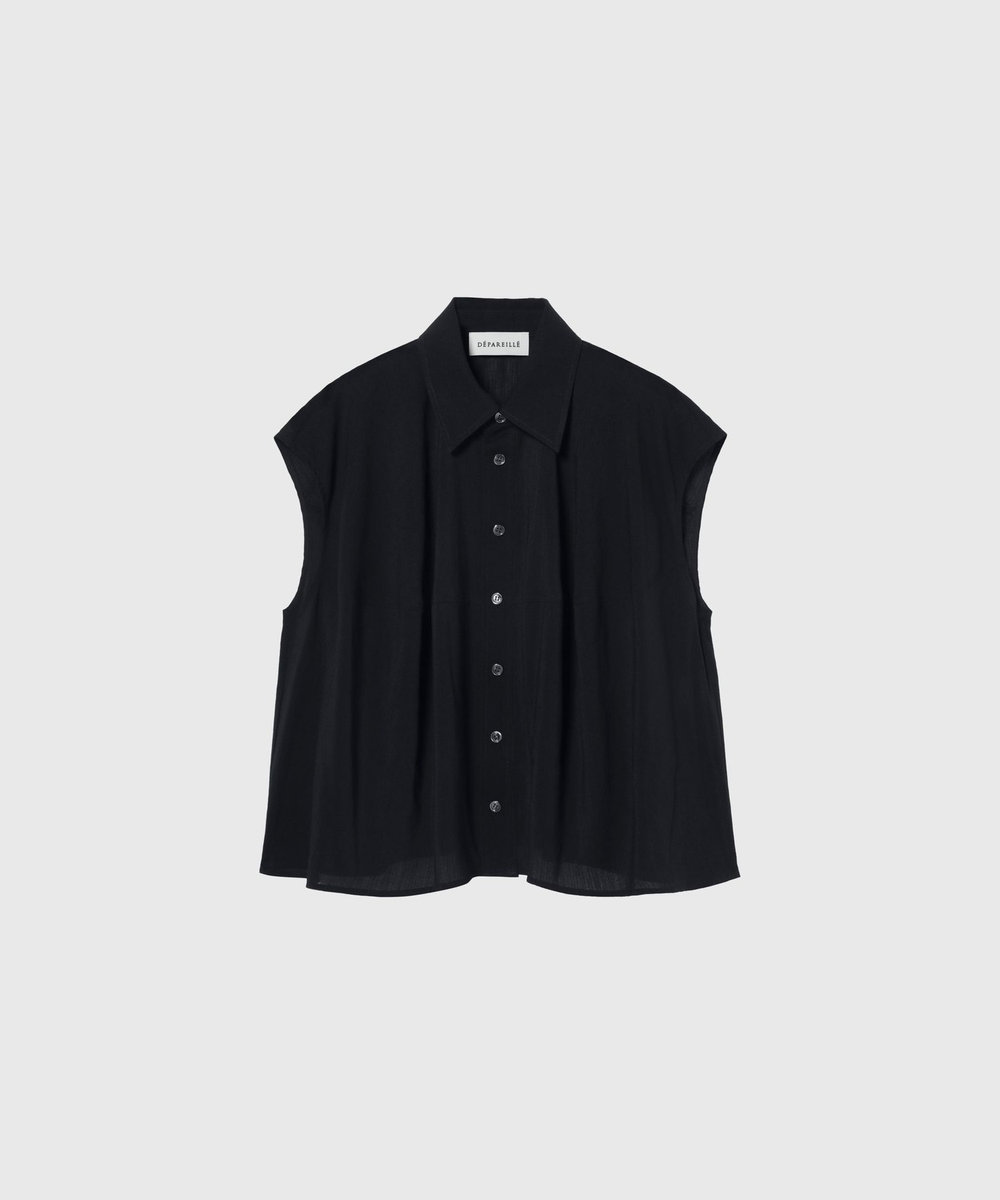 DÉPAREILLÉ TRIACETATE SLUB FRENCH SLEEVE BLOUSE /トリアセテートスラブフレンチスリーブブラウス ネイビー