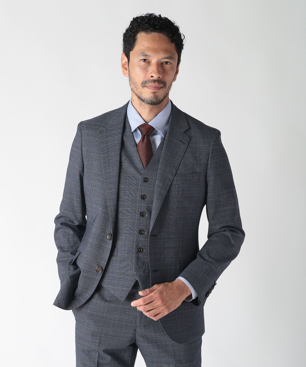 MEN'S BIGI ウールメランジグレンチェックスーツ＜セットアップ＞ グレー