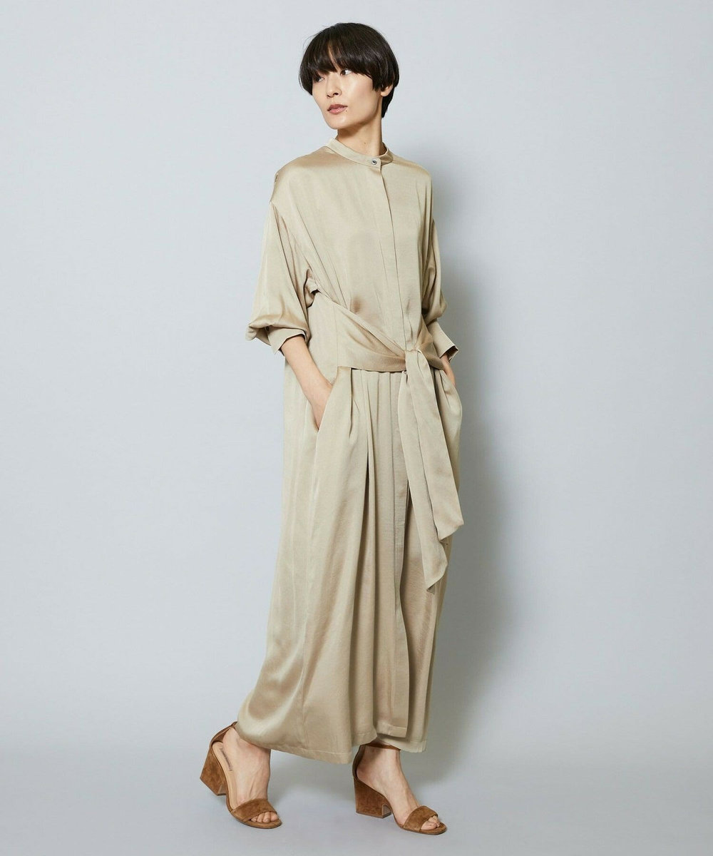 MOGA 雑誌eclat ×スタイリスト池田奈加子コラボ ドレープサテンワンピース ベージュ