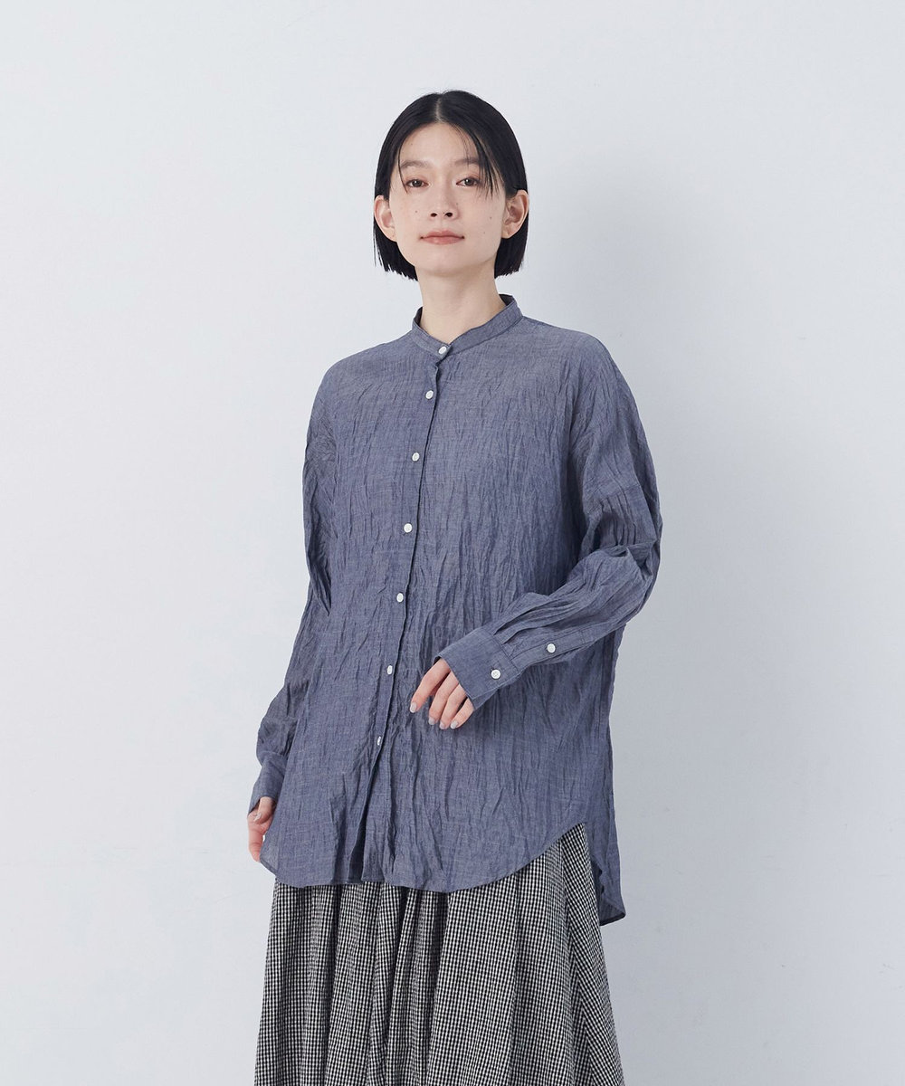 congés payés ADIEU TRISTESSE クリンクル加工2wayシャツ ネイビー