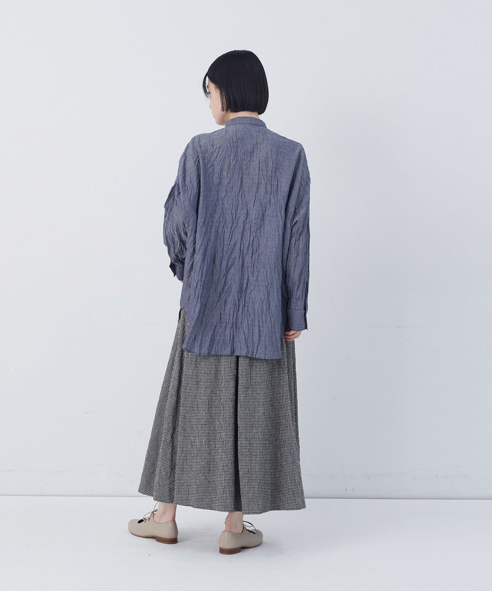 congés payés ADIEU TRISTESSE クリンクル加工2wayシャツ ネイビー