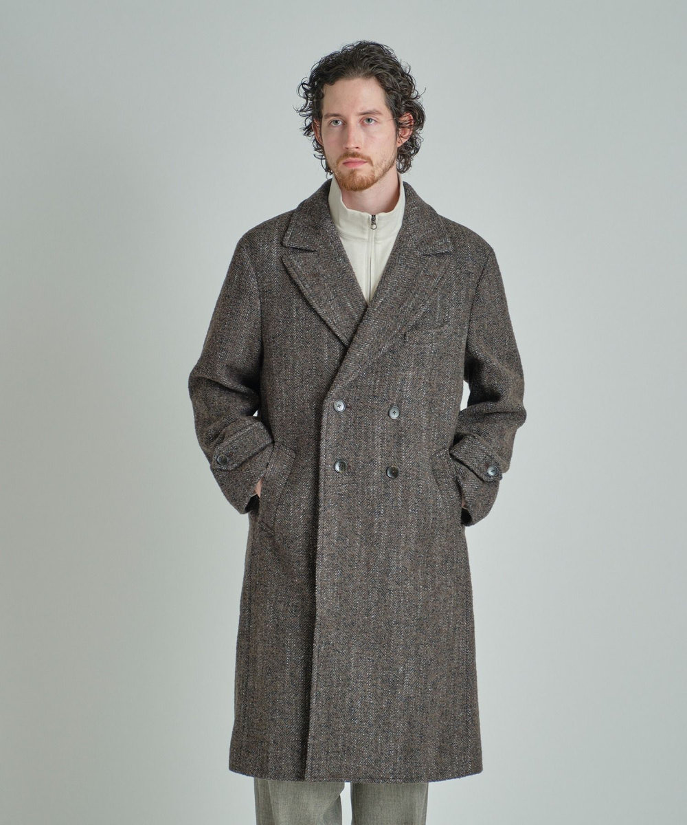 MEN'S BIGI ヴィンテージツイードダブルブレステッドコート ブラウン