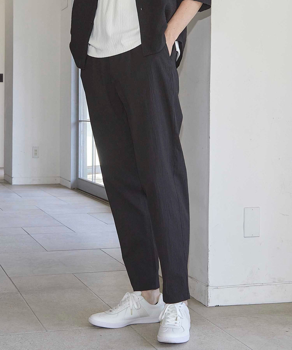 UNION STATION 高密度サッカーワンタックテーパードパンツ ブラック