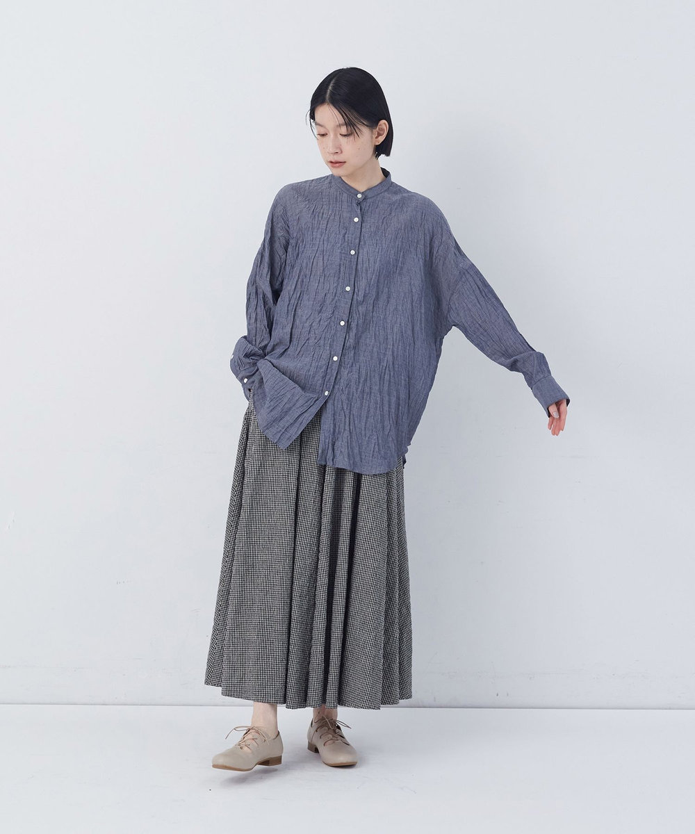 congés payés ADIEU TRISTESSE クリンクル加工2wayシャツ ネイビー
