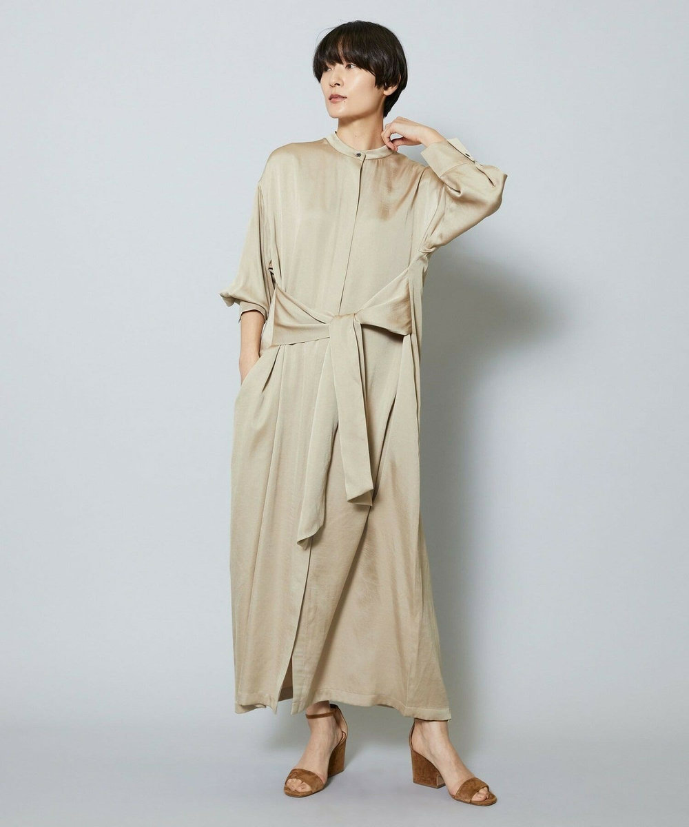 MOGA 雑誌eclat ×スタイリスト池田奈加子コラボ ドレープサテンワンピース ベージュ