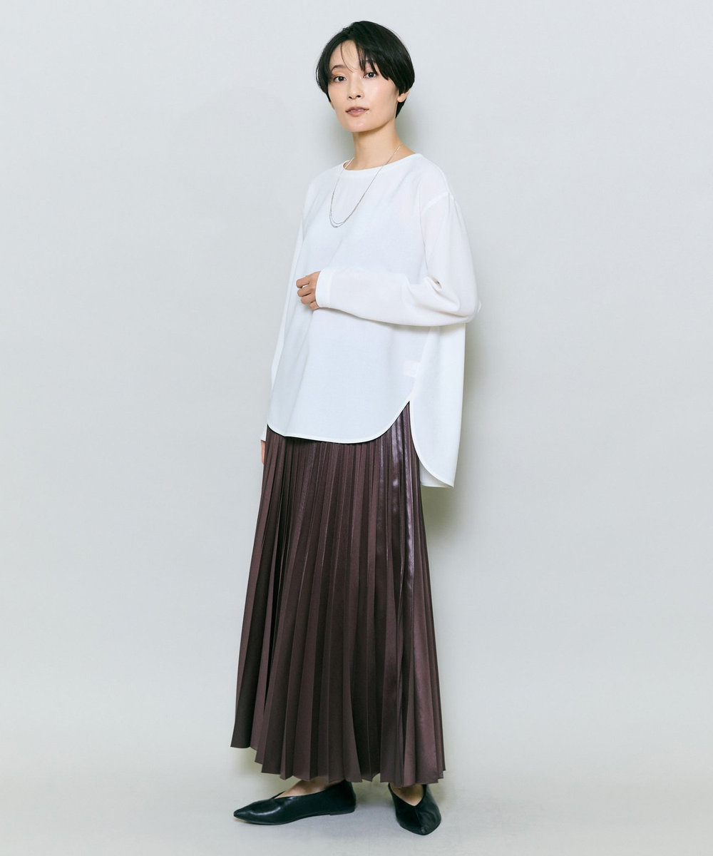 MOGA ハンマーサテンプリーツスカート ブラウン