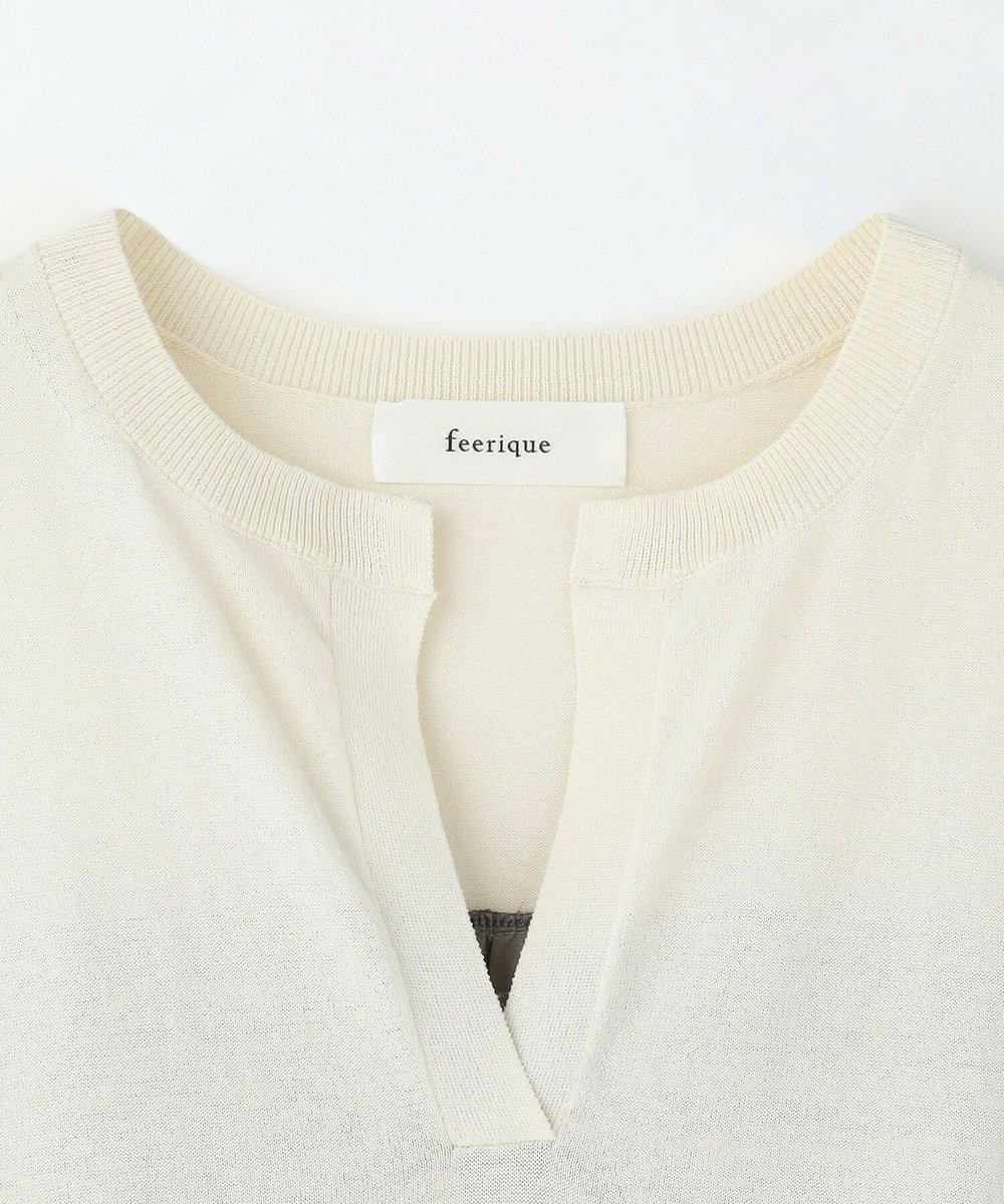 feerique Lサイズ（大きいサイズ） 【大きいサイズ】feerique ニット×シアーチェックドッキングワンピース ブラウン
