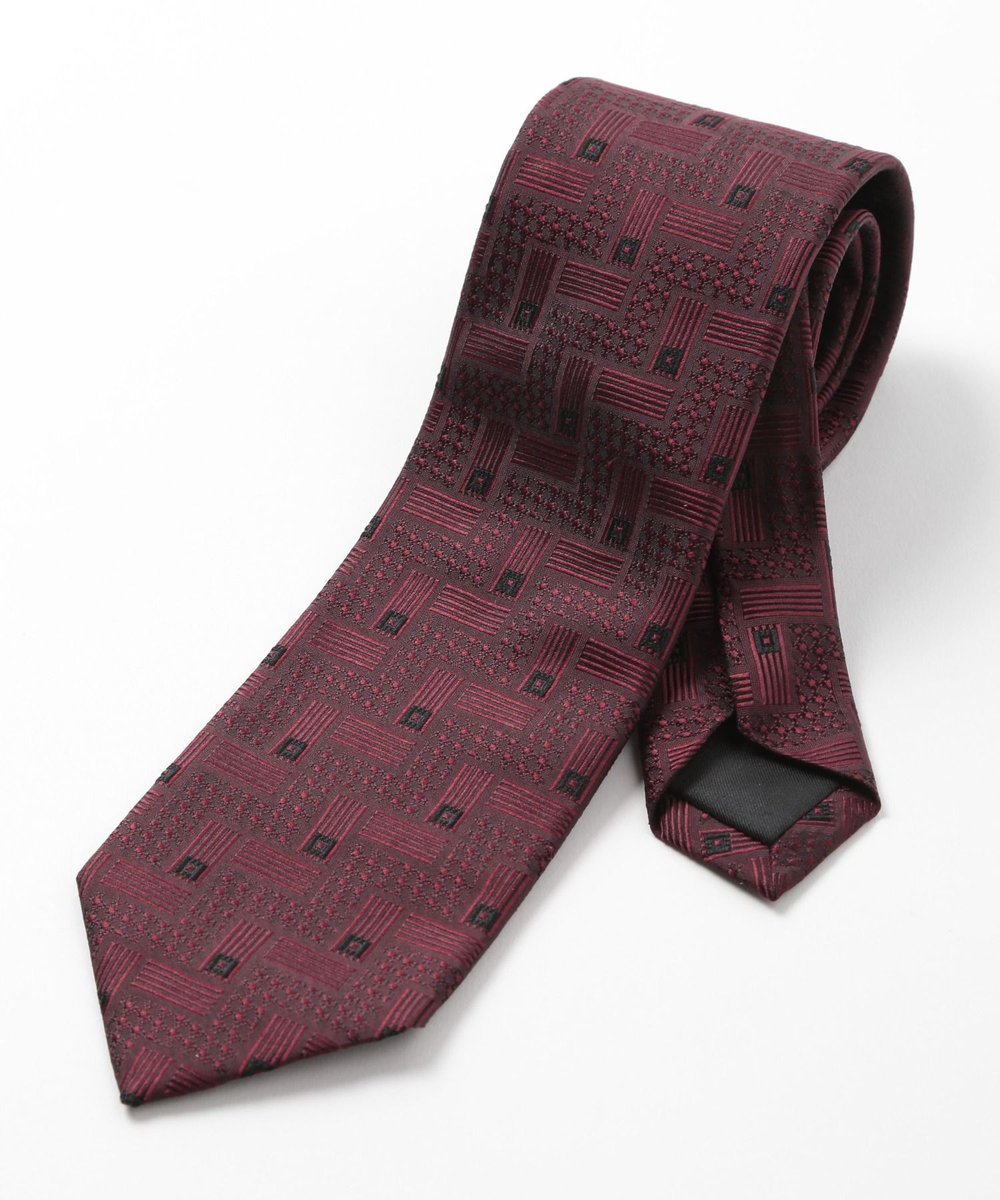 MEN'S BIGI 【TIE YOUR TIE(タイユアタイ)】ジオメトリック柄ネクタイ ボルドー