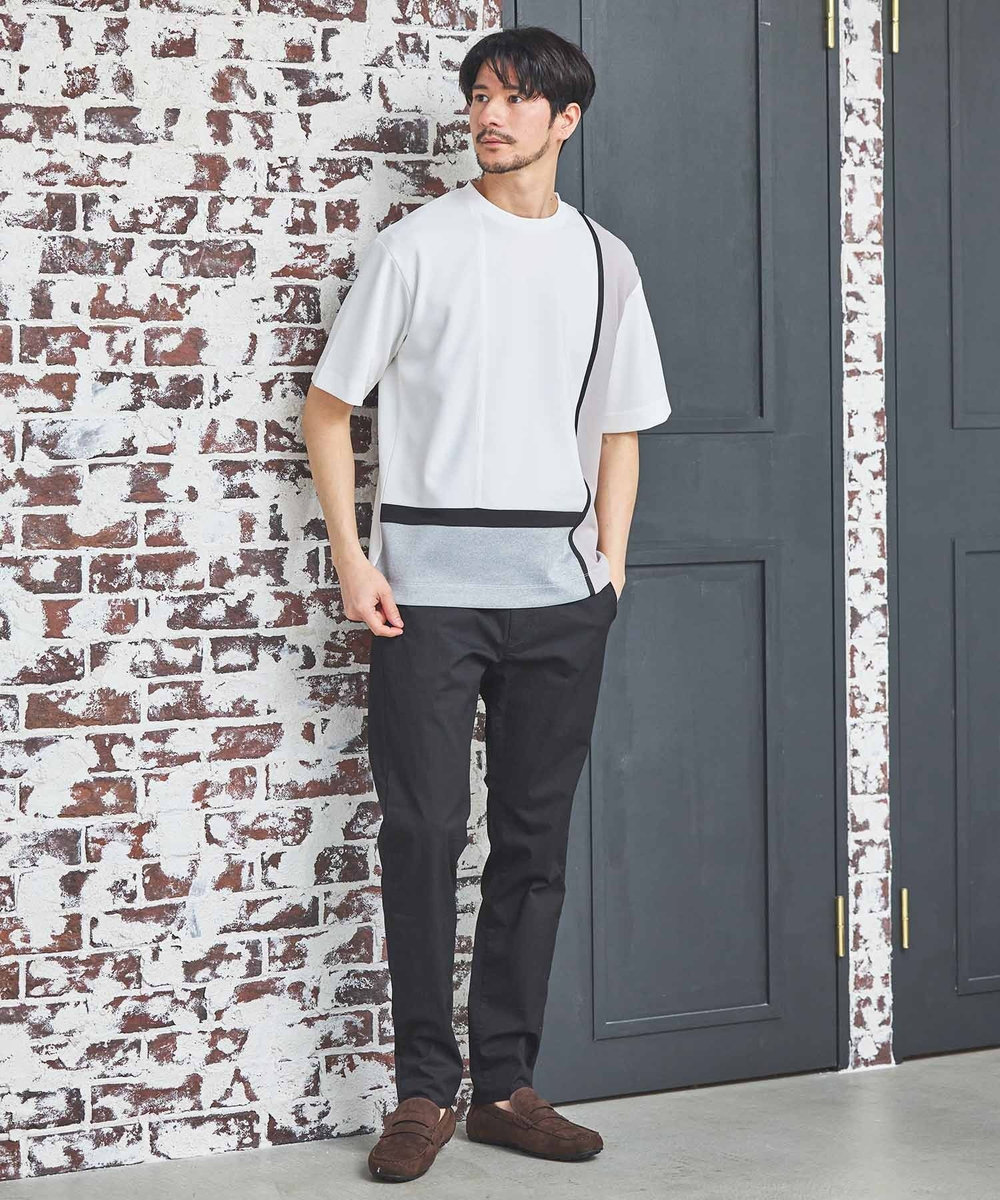 UNION STATION ポンチ×梨地Wフェイス切替Tシャツ ホワイト系その他