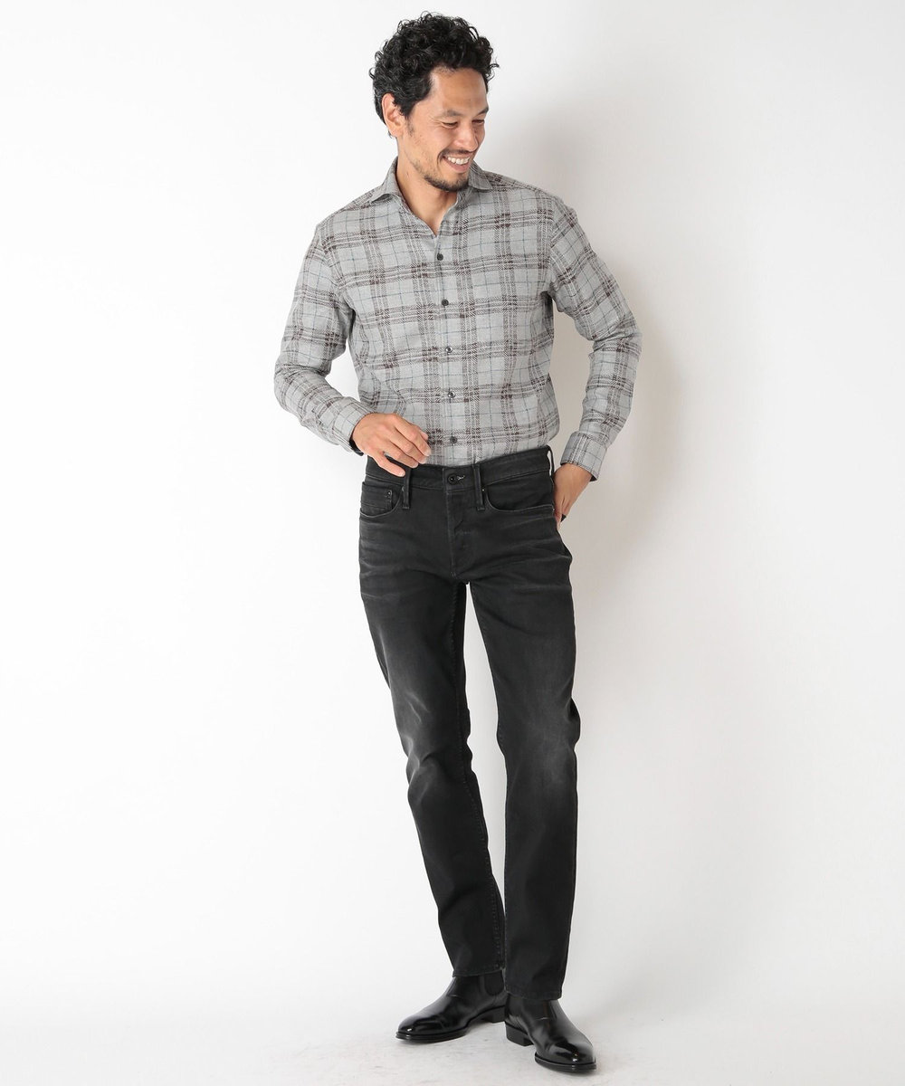 MEN'S BIGI カスレチェックジャガードカッタウェイスキッパーシャツ グレー系その他