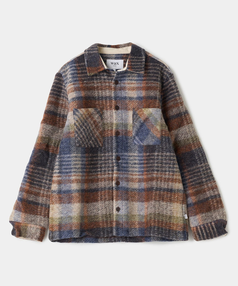 MEN'S BIGI wax london Whiting Oatmeal And Multicolour Check Wool Blend Overshirt ブラウン