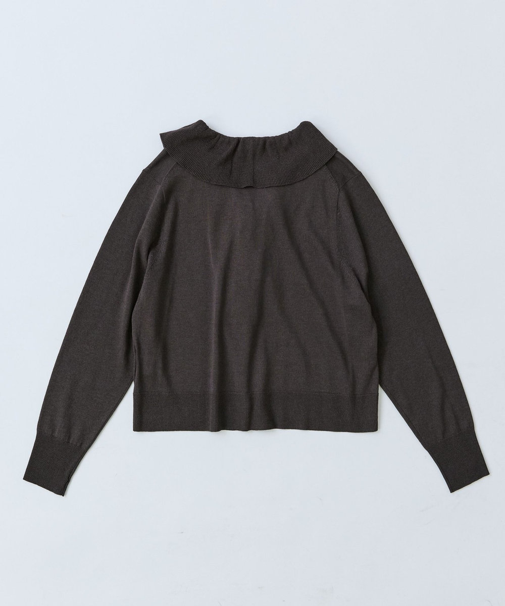 LOISIR 和紙コットン天竺フリルディテールカーディガン グレー