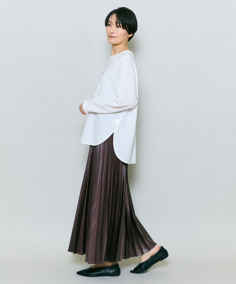 MOGA ハンマーサテンプリーツスカート ブラウン