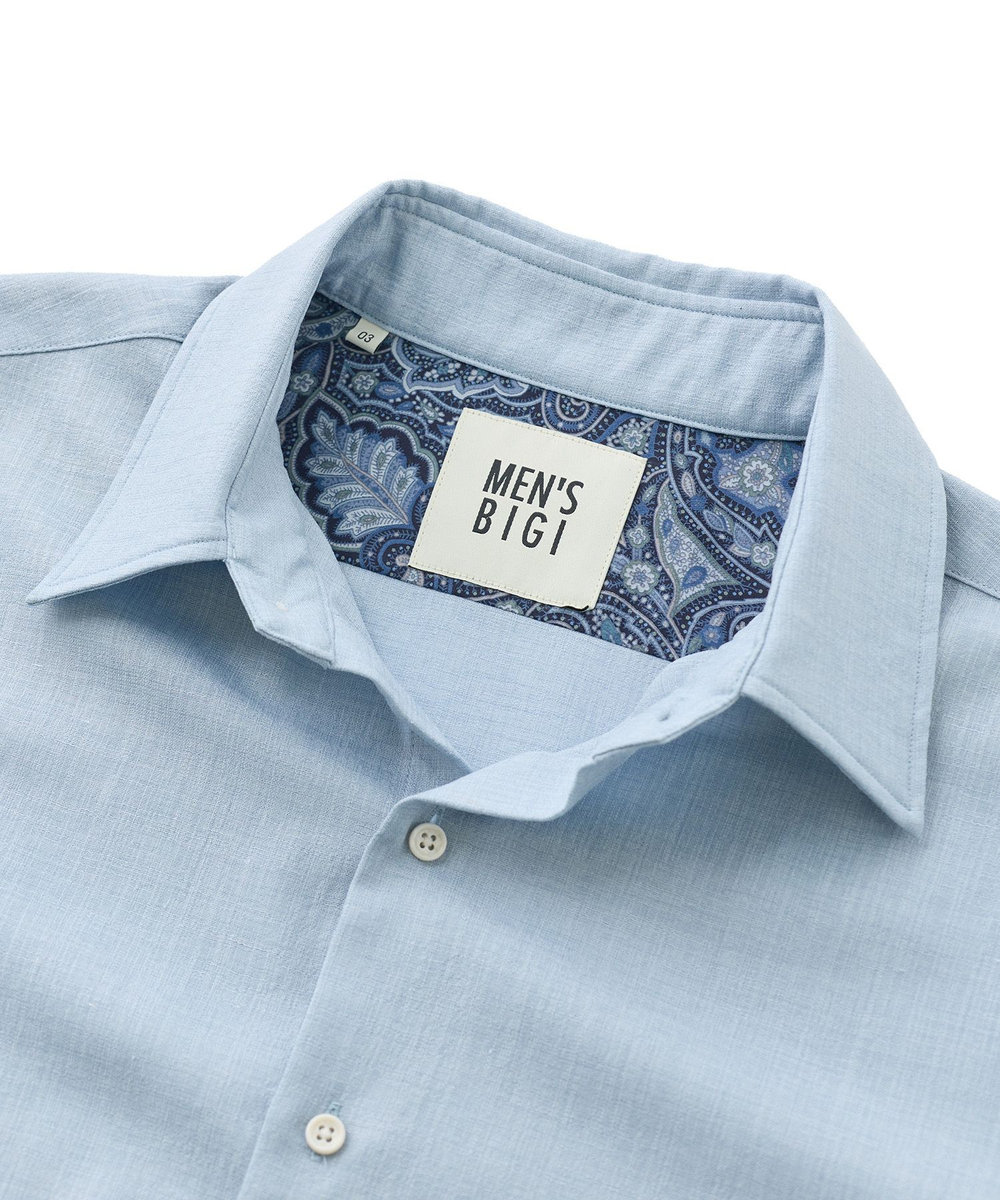MEN'S BIGI トリアセリネン調ストレッチ カジュアルシャツ＜接触冷感/UVカット/ストレッチ/防シワ/EASY CARE＞ サックスブルー