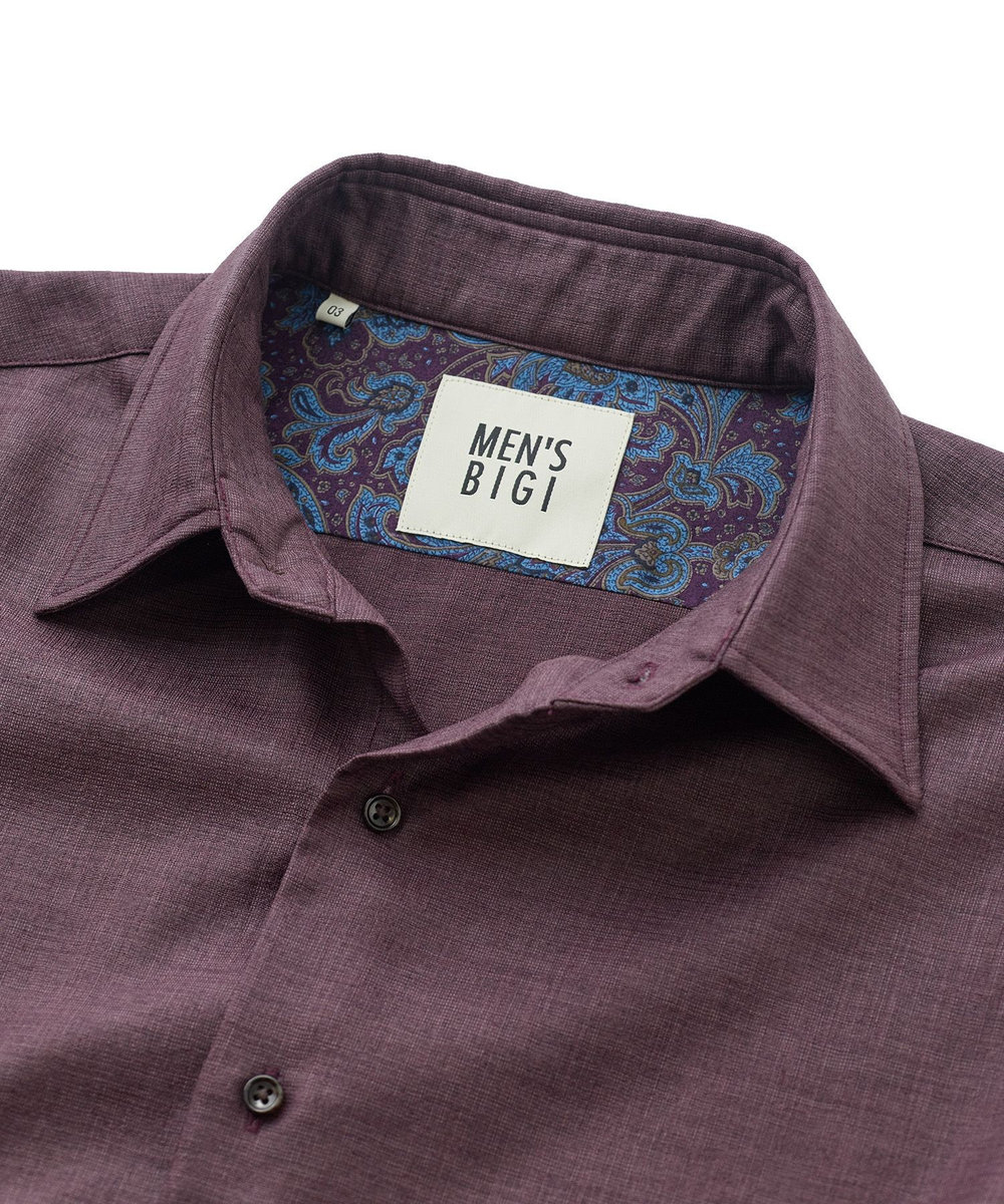 MEN'S BIGI トリアセリネン調ストレッチ カジュアルシャツ＜接触冷感/UVカット/ストレッチ/防シワ/EASY CARE＞ ボルドー