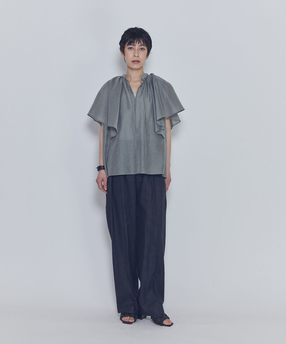 1er Arrondissement シアーキュプラシルクラッフルブラウス グレー