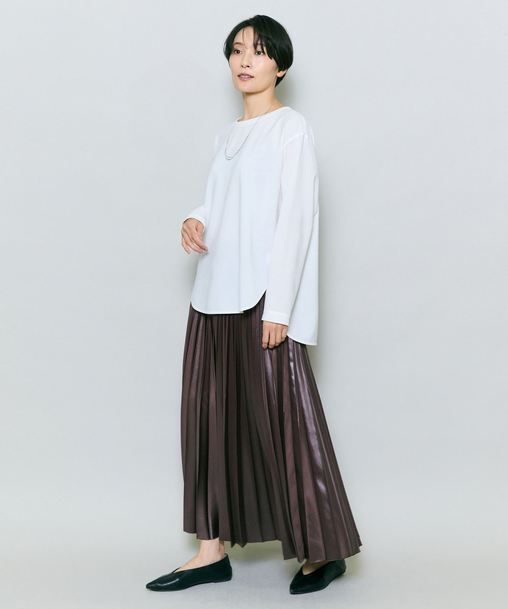 MOGA ハンマーサテンプリーツスカート ブラウン