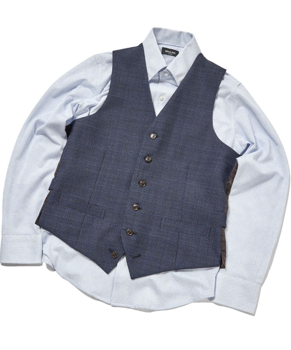 MEN'S BIGI 【ACTIVE TAILOR】ミックスヤーン/ホップサックベスト＜セットアップ・スリーピース対応＞ ネイビー