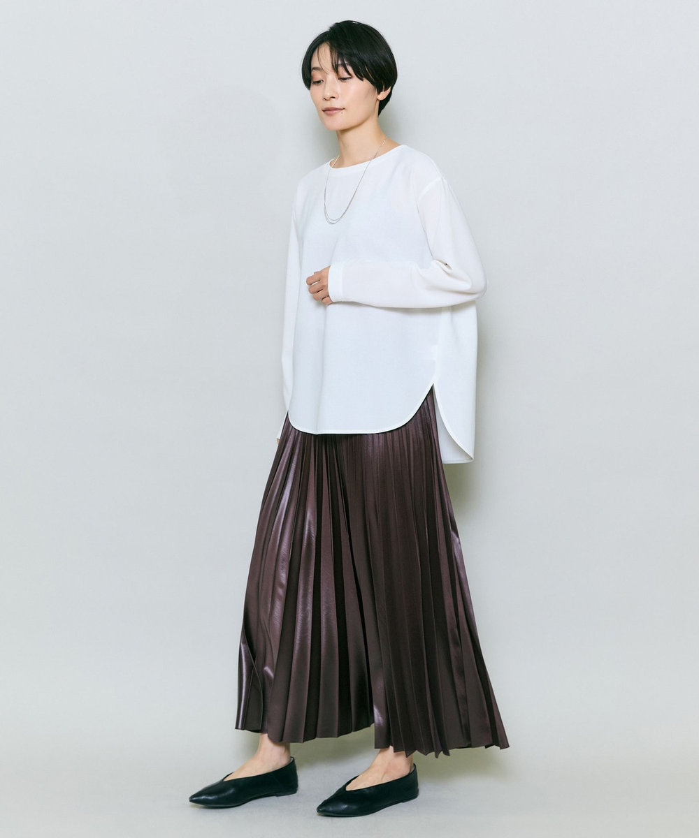 MOGA ハンマーサテンプリーツスカート ブラウン