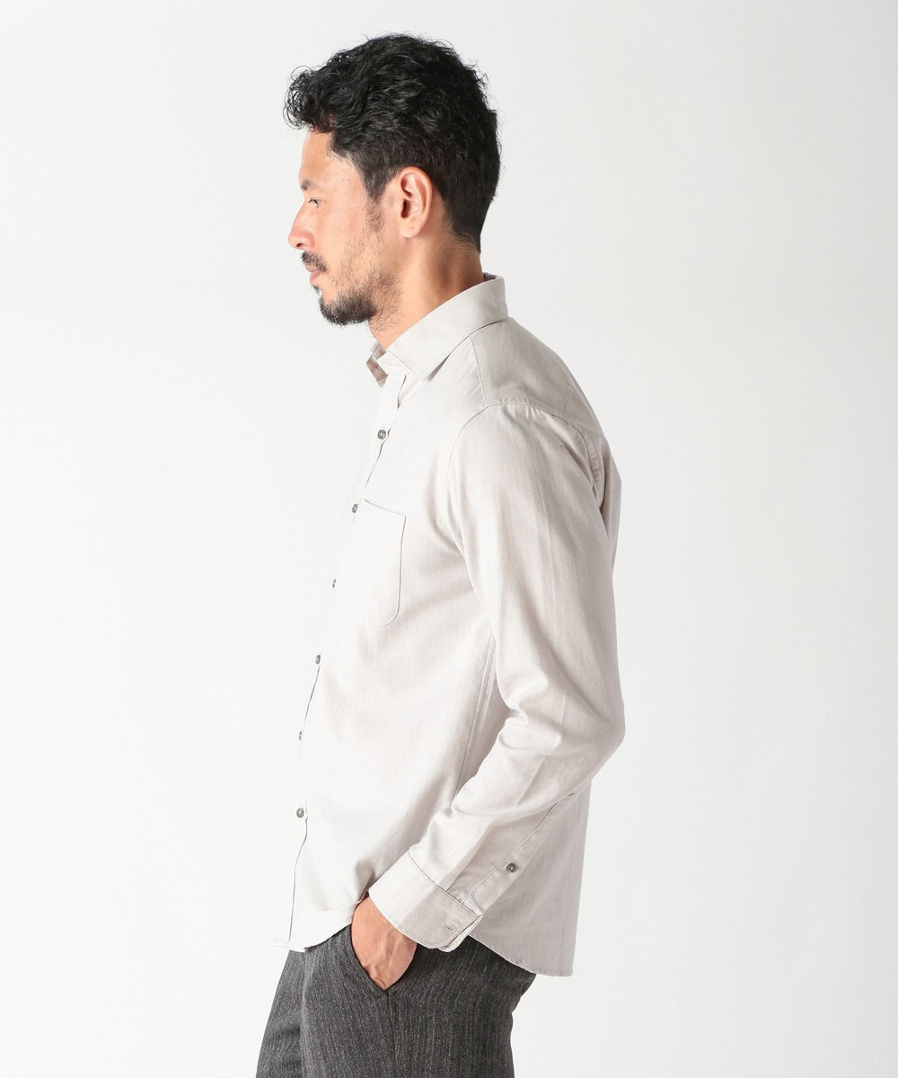 MEN'S BIGI コットンカシミアヘリンボーンシャツ ライトグレー