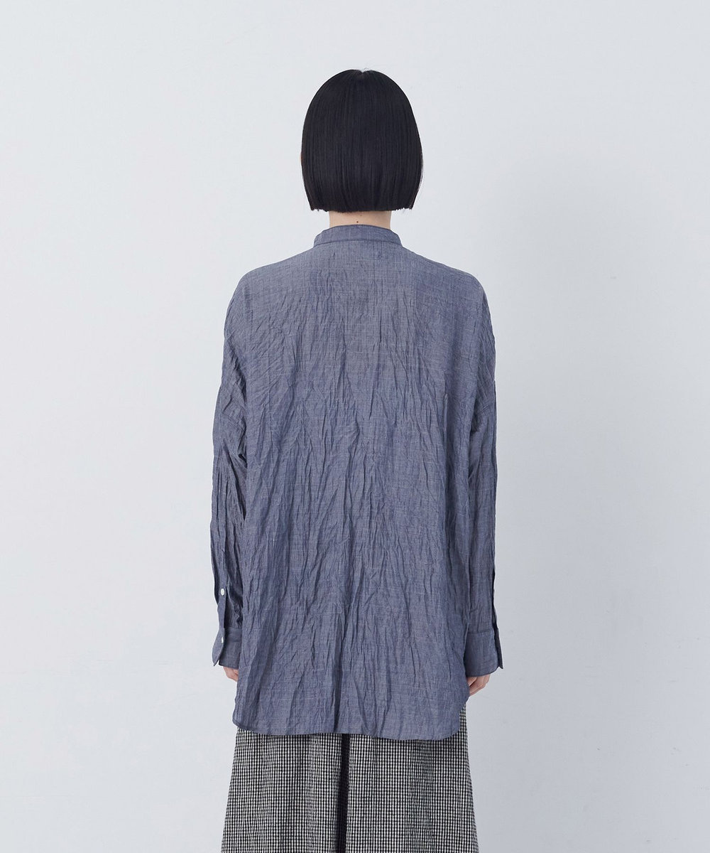 congés payés ADIEU TRISTESSE クリンクル加工2wayシャツ ネイビー