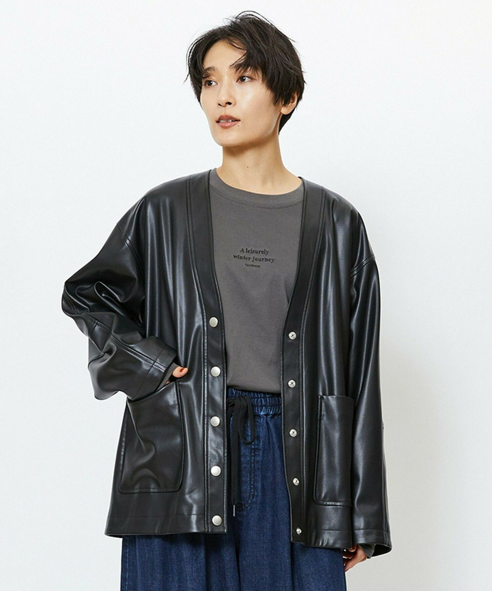 feerique feerique フェイクレザージャケット ブラック