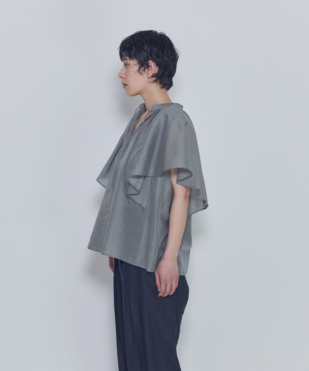1er Arrondissement シアーキュプラシルクラッフルブラウス グレー
