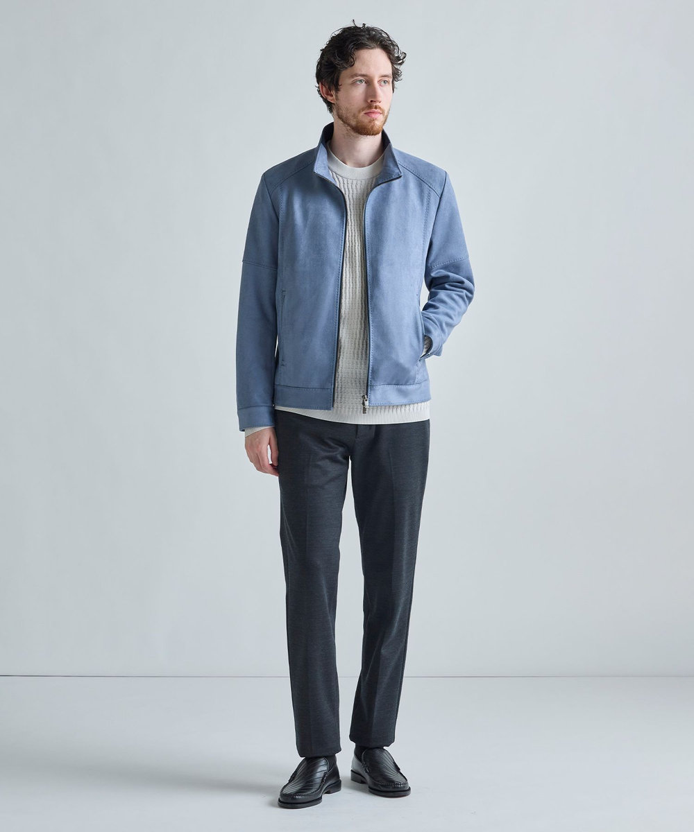MEN'S BIGI フェイクスエードダンボール ライダースジャケット ブルー