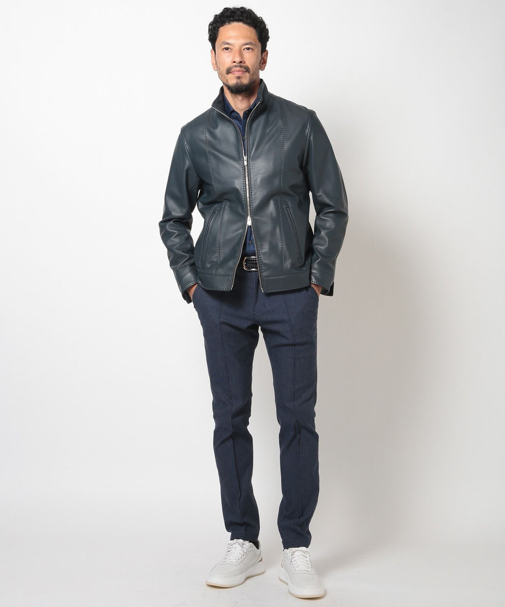 MEN'S BIGI クロームタンニングレザージャケット ネイビー