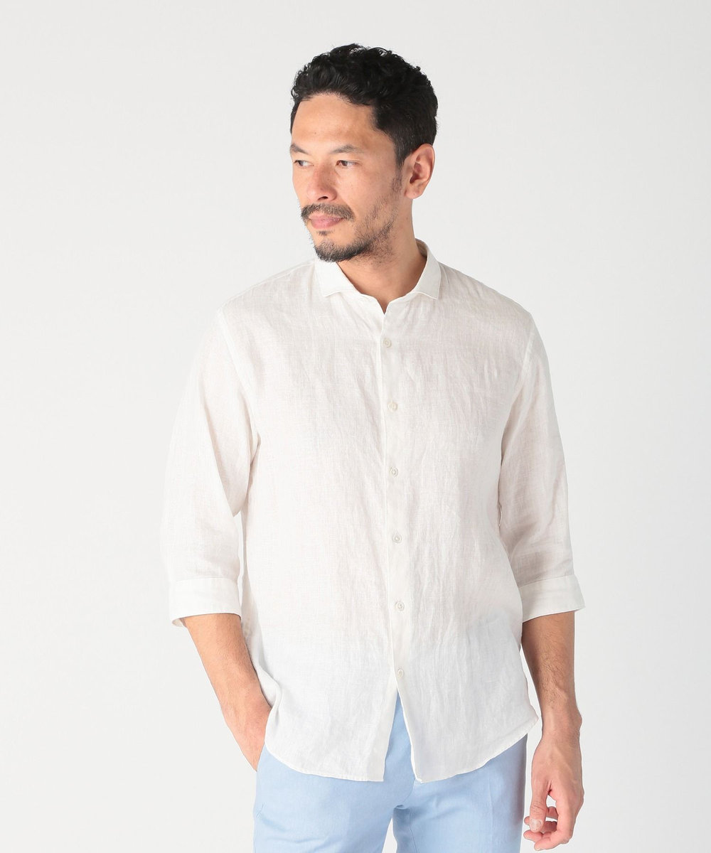 MEN'S BIGI NOVELTEX社リネン素材七分袖シャツ ホワイト