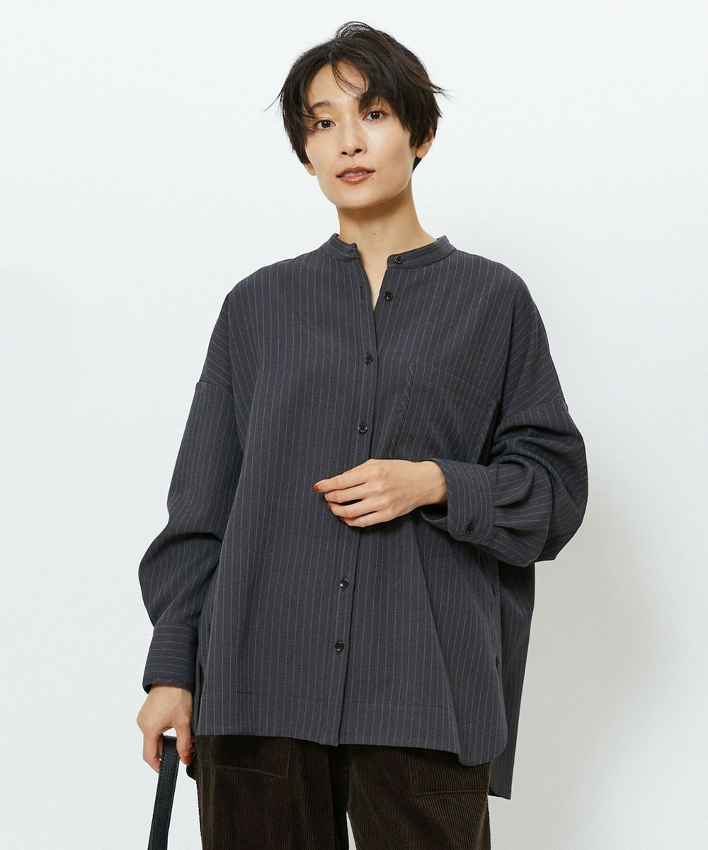 feerique feerique ウールライクストライプオーバーサイズシャツ チャコールグレー