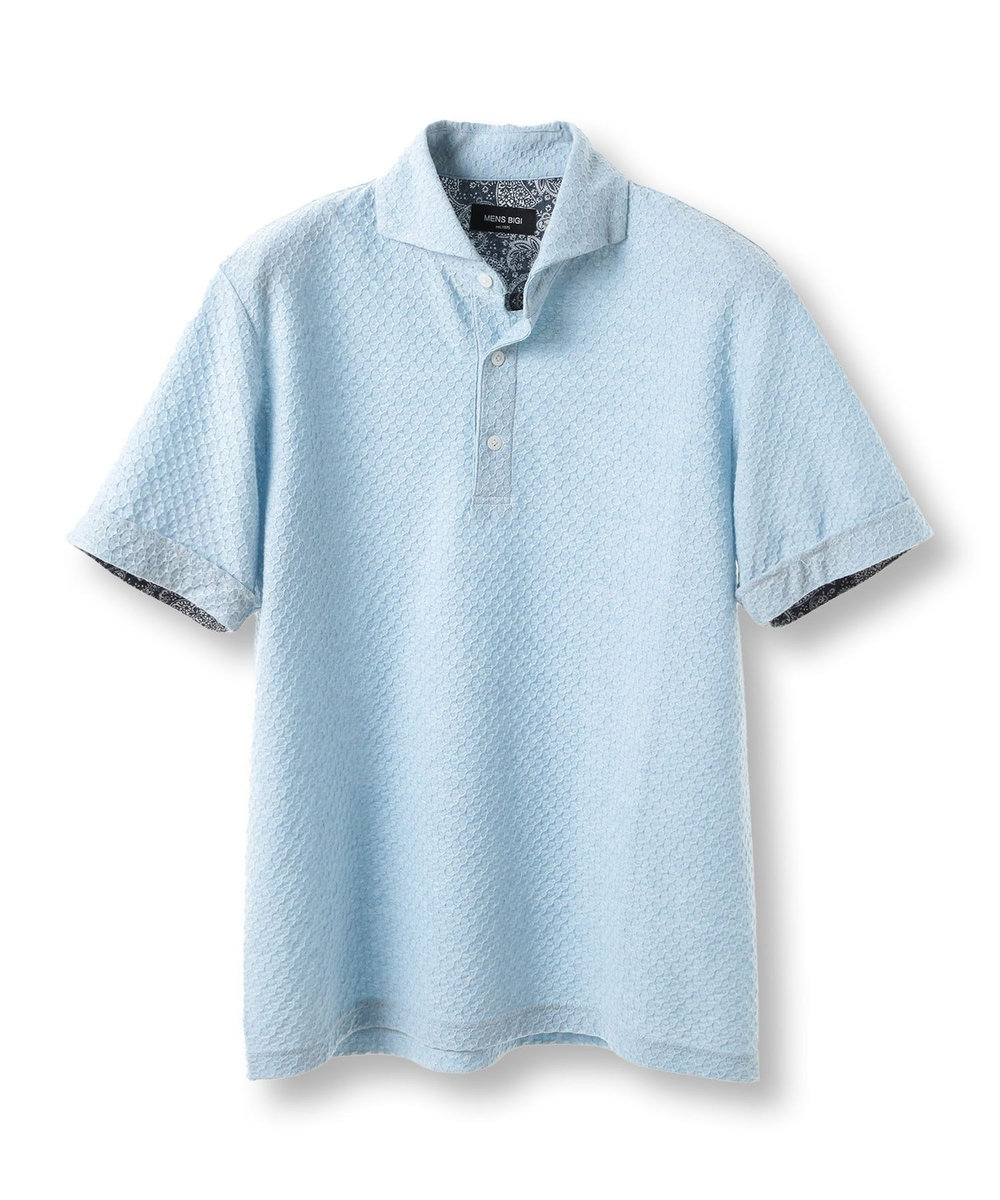 MEN'S BIGI シャーリングジャカードポロシャツ ブルー