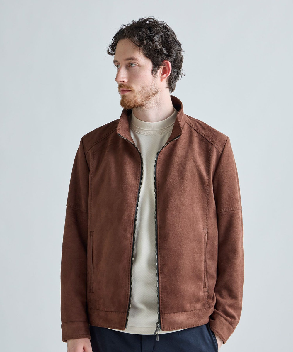 MEN'S BIGI フェイクスエードダンボール ライダースジャケット ブラウン