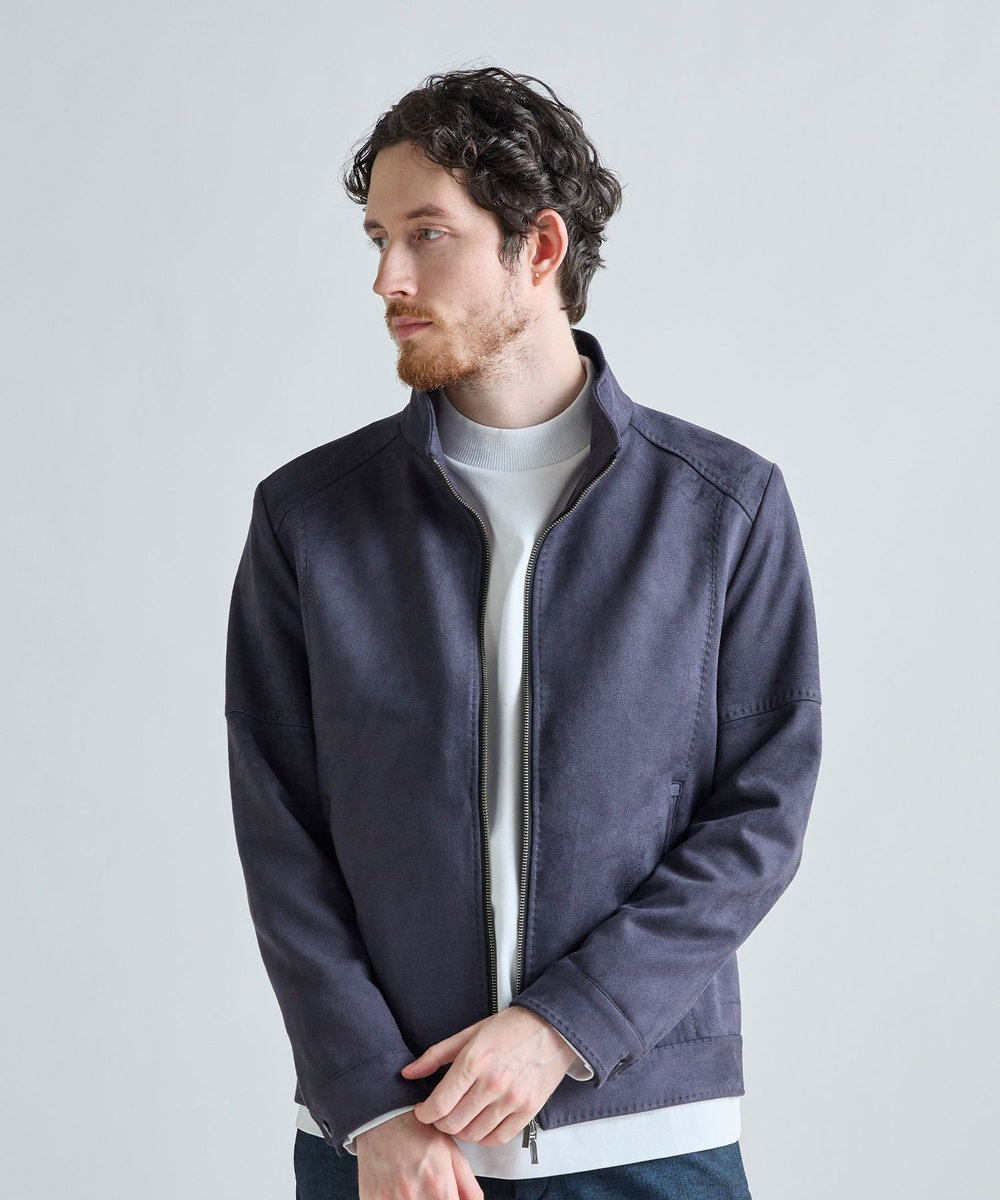 MEN'S BIGI フェイクスエードダンボール ライダースジャケット ネイビー