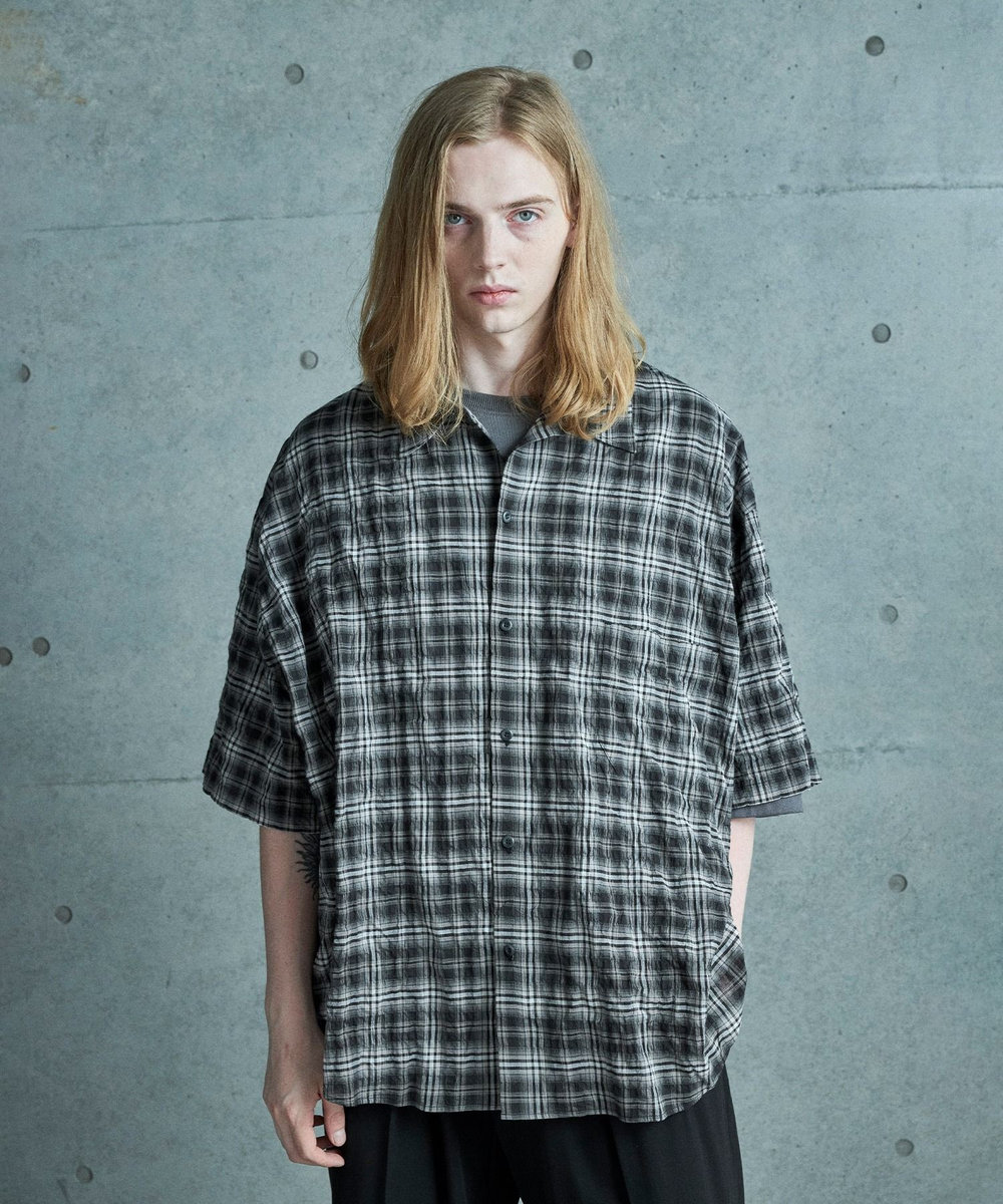 MEN'S BIGI シアーチェックビッグシルエットシャツ ブラック