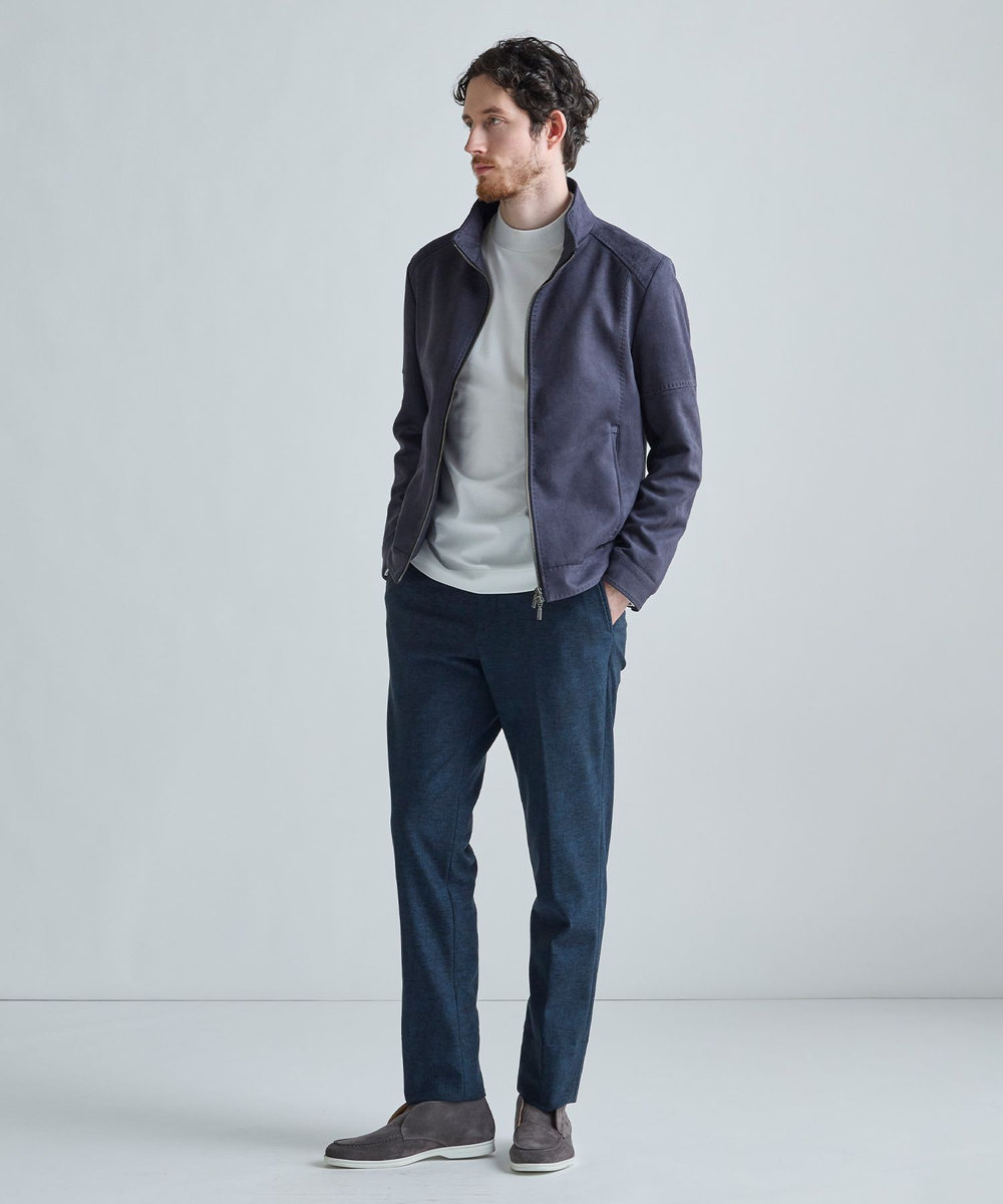 MEN'S BIGI フェイクスエードダンボール ライダースジャケット ネイビー
