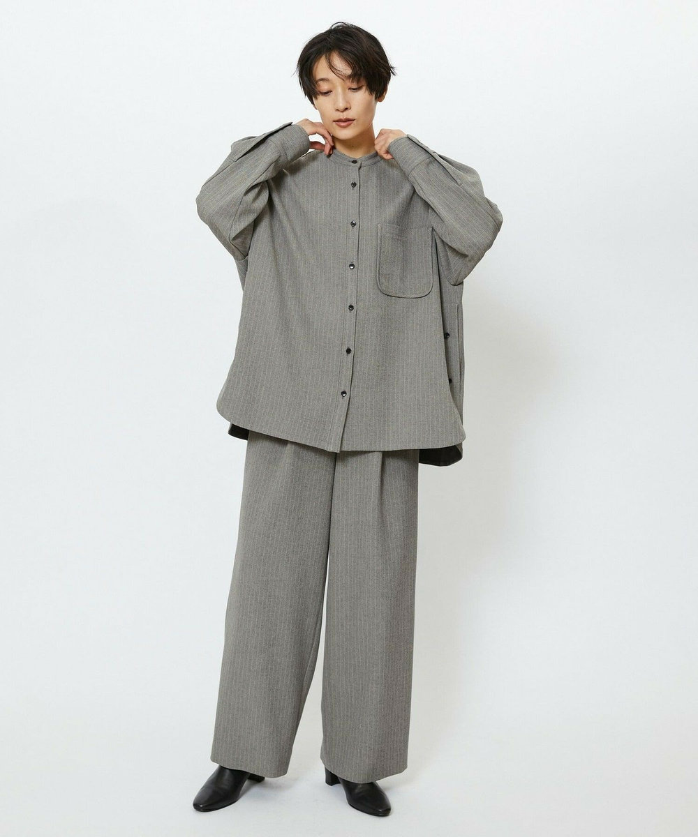 feerique feerique ウールライクストライプオーバーサイズシャツ ブラウン