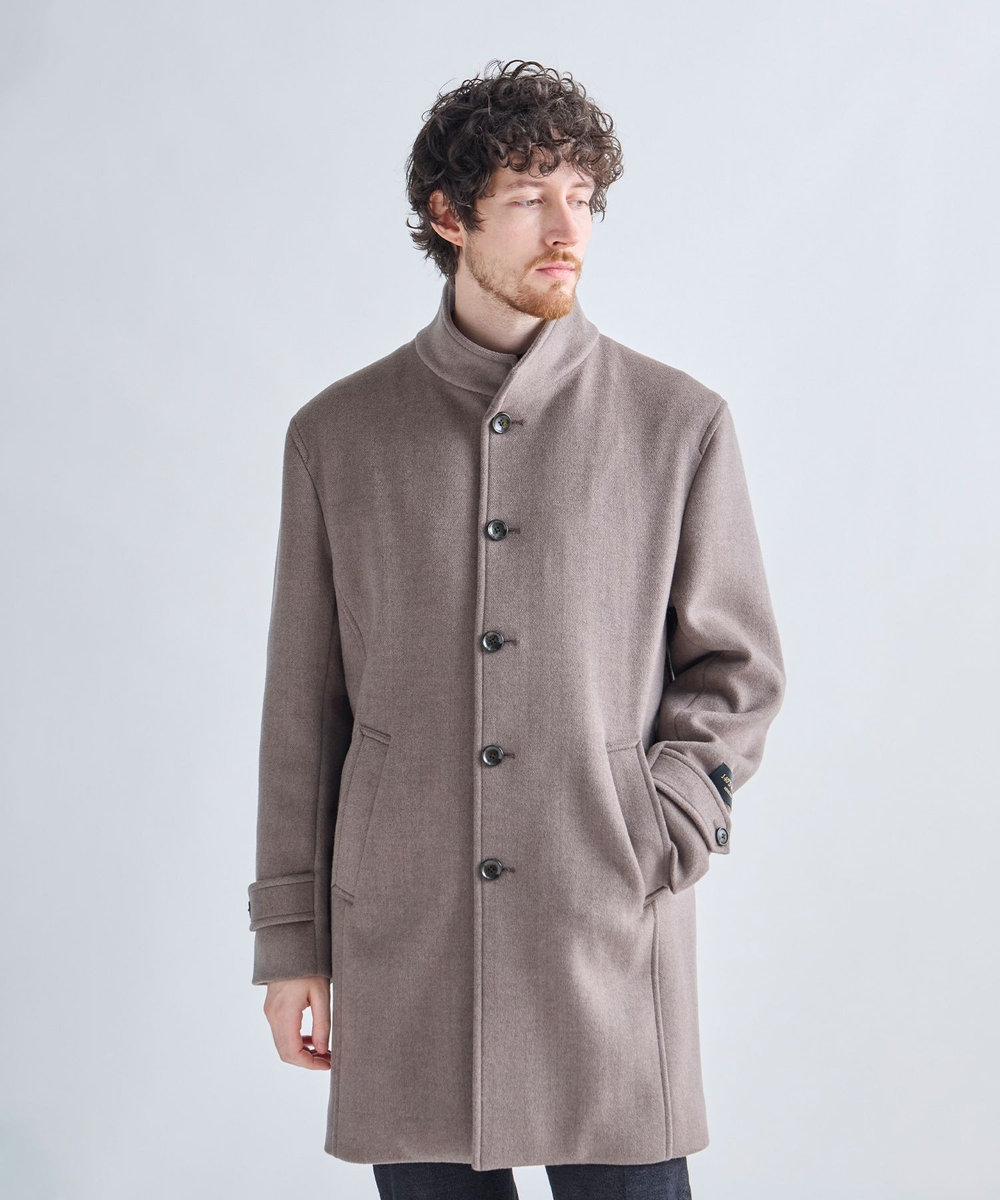 MEN'S BIGI スーパー140ウールビーバーヘリンボーンスタンドカラーコート ベージュ
