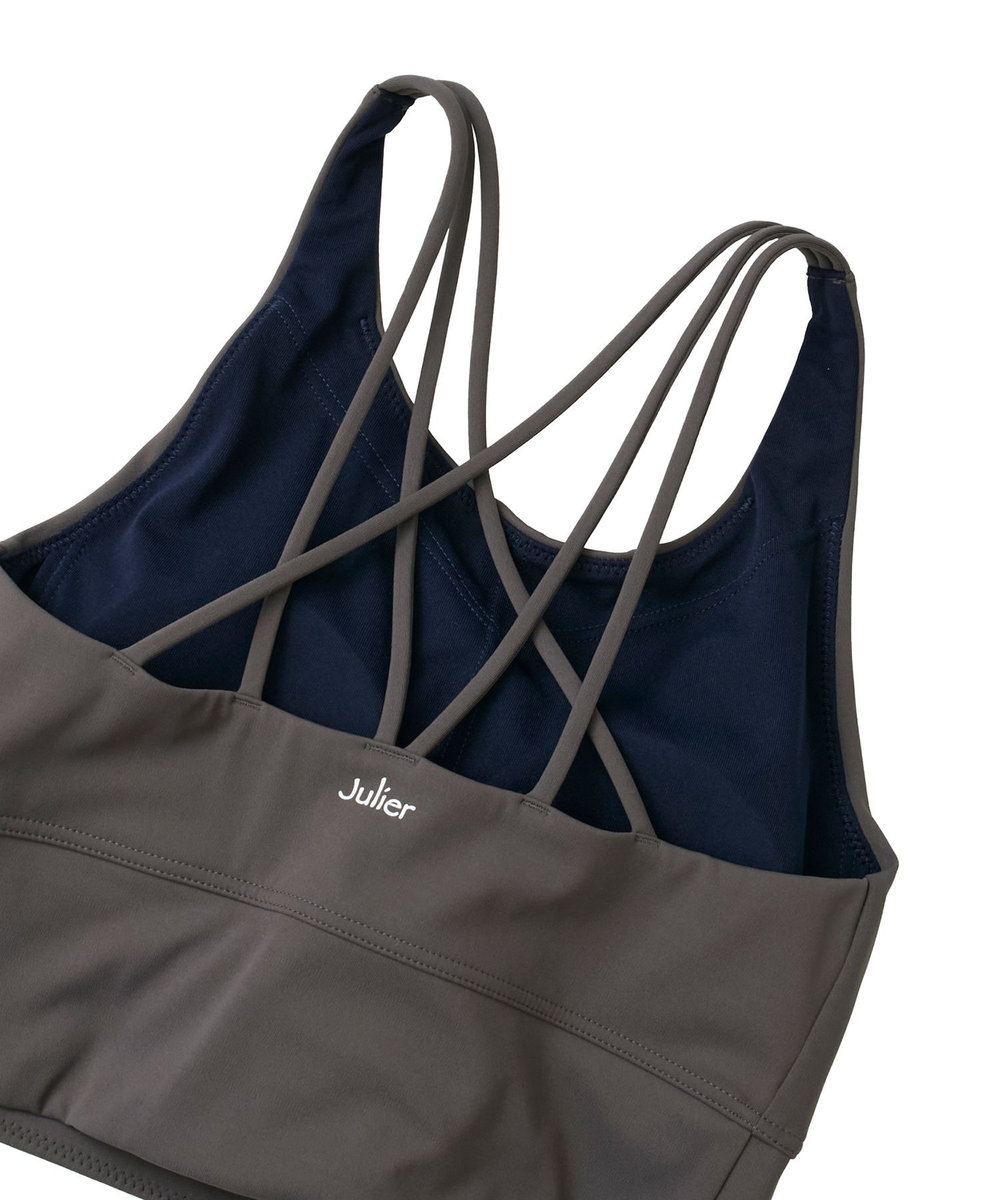 Julier 【定番】YOGA FITショートトップス/パット付き・UVカット・吸汗速乾・ホットヨガ対応・水着・水陸両用 グレー