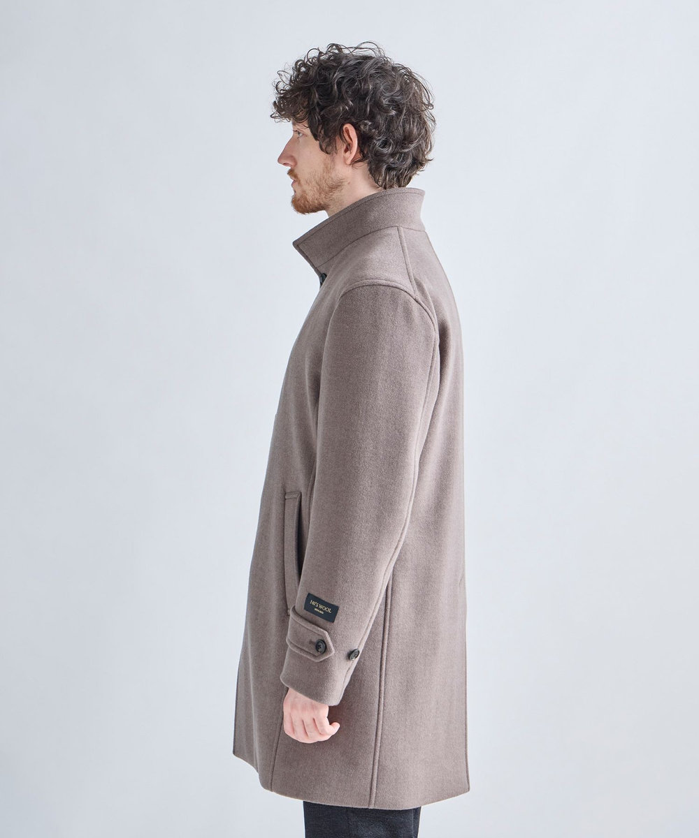 MEN'S BIGI スーパー140ウールビーバーヘリンボーンスタンドカラーコート ベージュ