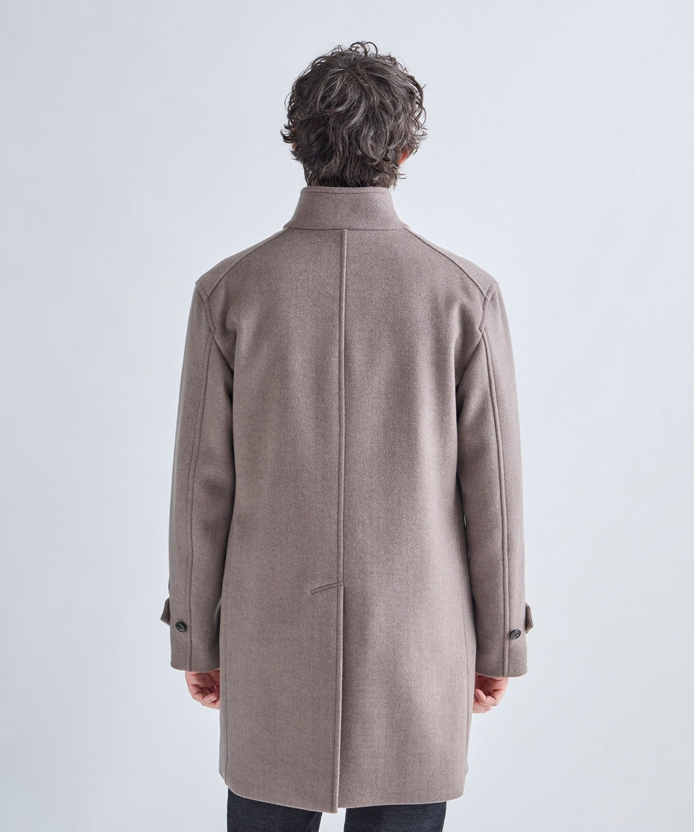 MEN'S BIGI スーパー140ウールビーバーヘリンボーンスタンドカラーコート ベージュ