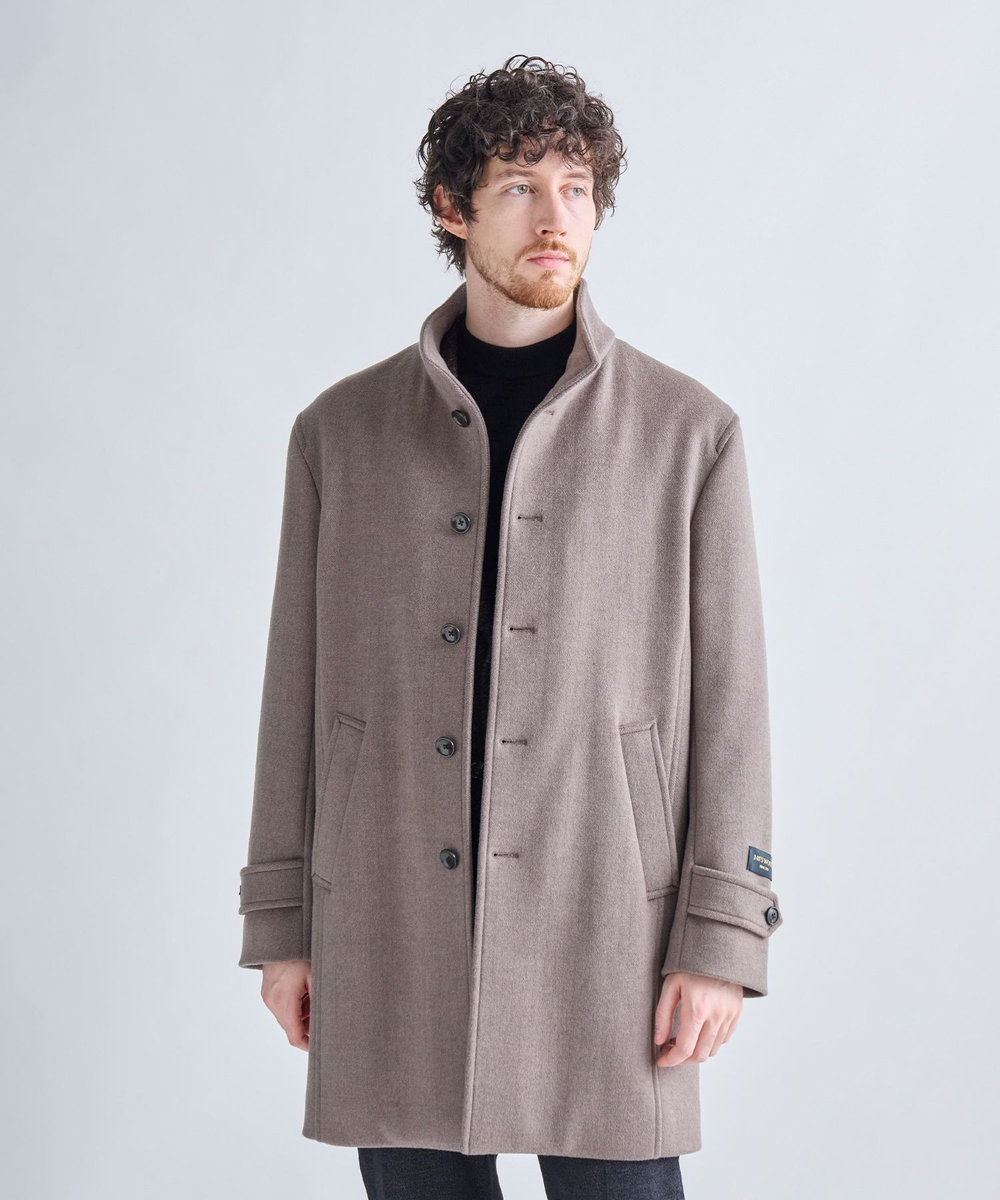 MEN'S BIGI スーパー140ウールビーバーヘリンボーンスタンドカラーコート ベージュ