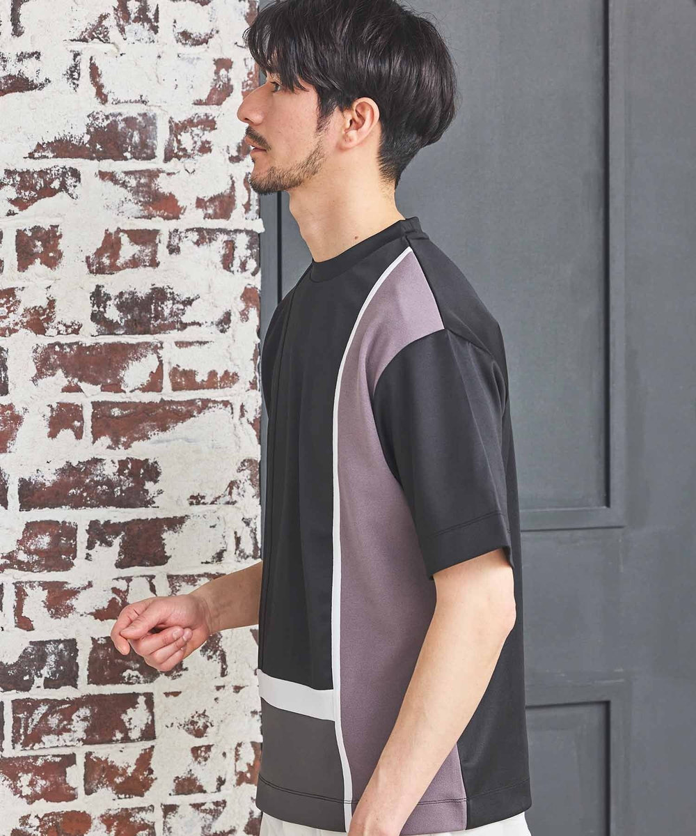 UNION STATION ポンチ×梨地Wフェイス切替Tシャツ ブラック