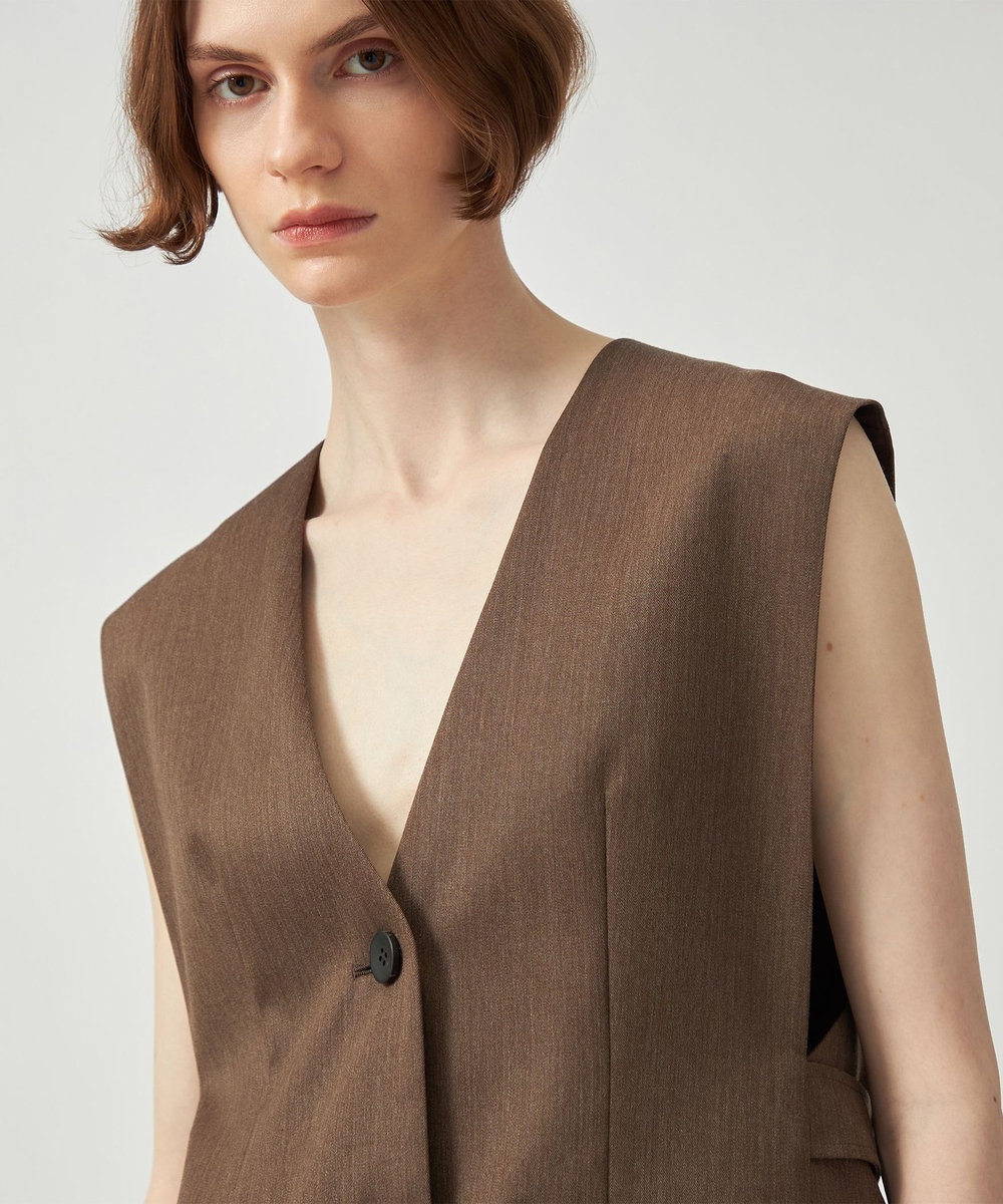 DÉPAREILLÉ WOOL GABARDINE GILET / ウールギャバジンジレ ブラウン