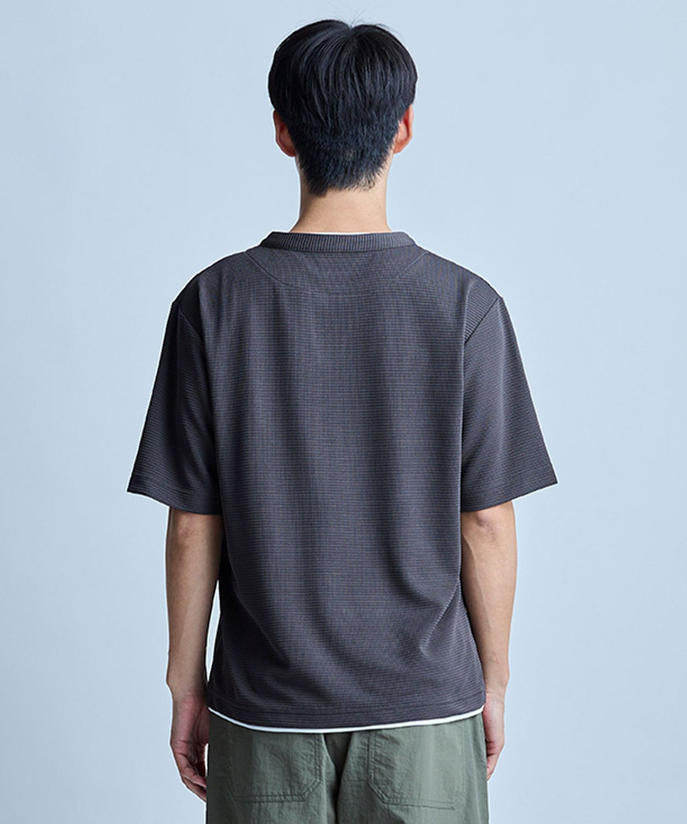 UNION STATION 	ミニワッフルキーネックレイヤードTシャツ チャコールグレー