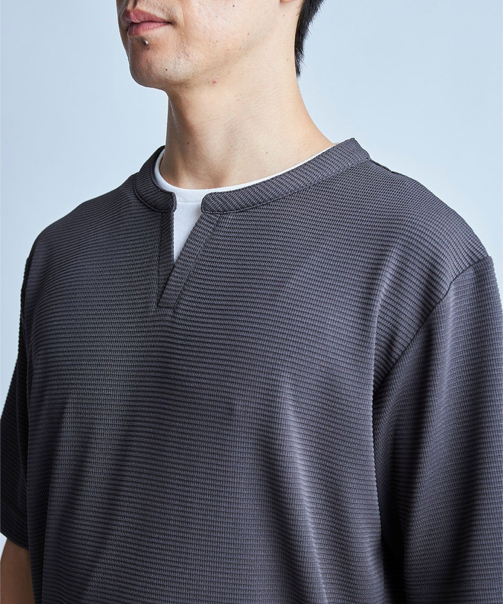 UNION STATION 	ミニワッフルキーネックレイヤードTシャツ チャコールグレー