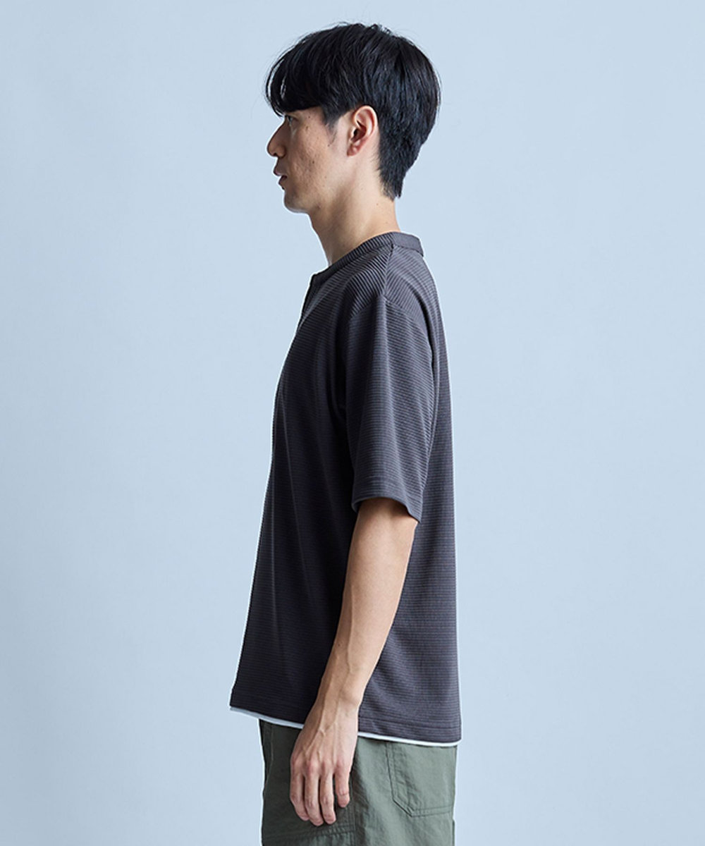 UNION STATION 	ミニワッフルキーネックレイヤードTシャツ チャコールグレー